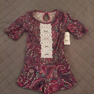 Paisley Print Romper with Lace Detail